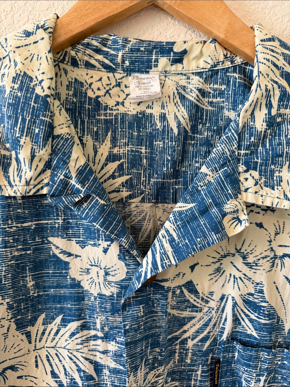 Palmwave Hawaii Blue & Cream Tropical Print Short-Sleeve Button-Down Shirt, XL